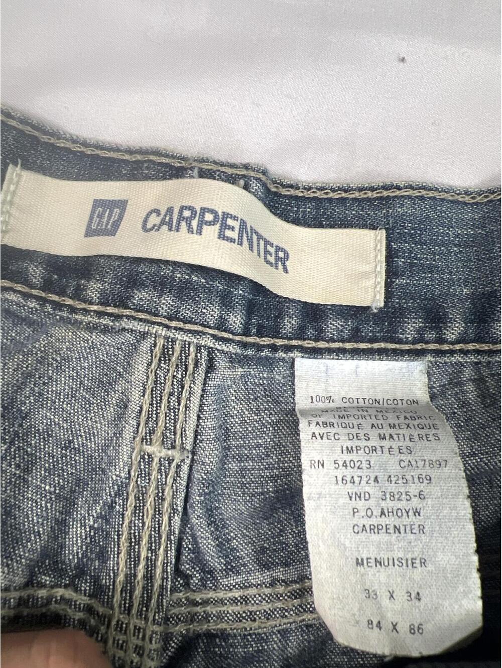 VTG BOHO 90’S GAP CARPENTER HEAVYWEIGHT LIGHT WASHER DENIM SIZE 33x34 100%Cotton - Picture 3 of 6
